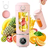 Tragbarer Mixer, 700 ml Kleiner Entsafter, Wiederaufladbarer Smoothie Maker, mit 12 Rostfreien Klingen, Mini-Standmixer für Smoothies und Shakes, Personal Blender für Reise/Büro/Sport (Rosa)