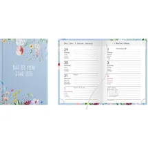 IDENA 12042 - Taschenkalender DIN A7 2026 "Mein Jahr", 1 Woche auf 2 Seiten, Terminplaner mit Hardcover-Einband, Blütenmotiv und Leseband
