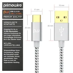 Primewire USB-C 3.1 zu USB 3.0 Typ A Kabel, Ladekabel, Datenkabel, Adapterkabel für Smartphone & Tablet - 2m
