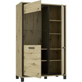 Forte Trondheim Highboardvitrine mit 1 Tür und 1 Glastür, Holzwerkstoff, Artisan Eiche, Metall, 7 Fächer, 101.4x161x41.5 cm