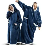 Sedefen Sweatshirt Hoodie Decke mit Ärmeln Deckenpullover,Flauschige Sherpa Kuscheldecke Tragbare Decke,Übergroße Kapuzenpullover für Damen Herren Erwachsene Warm Ärmeldecke Marineblau