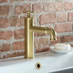 Einloch Waschtischarmatur im Industrie Design, Steampunk, Schwarz & Gold Finish - Zandra Hudson Reed