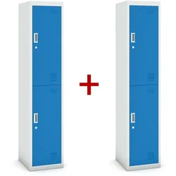 Metallspind 1+1 GRATIS, 2 Abteile, Zylinderschloss, grau/blau