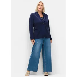 sheego Kurzblazer SHEEGO "Blazer", Damen, Gr. 52, blau (tiefblau), 100% Polyester, Blazer Kurzblazer
