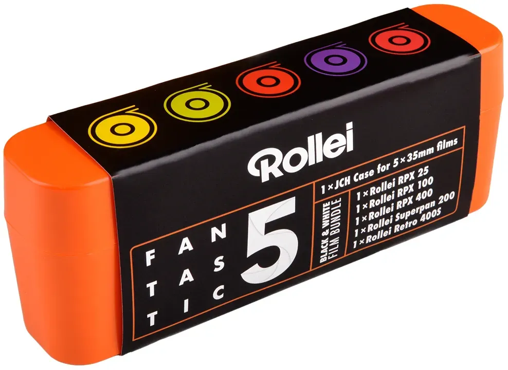 ROLLEI FANTASTIC 5 Sortiment aus 5 versch. sw Filmen 135-36 mit Etui