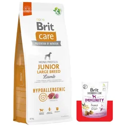 BRIT CARE Dog Hypoallergenic Junior Large Breed Lamb 12kg + Brit Care Snack Immunity 150g