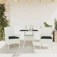 Design 3-tlg. Garten-Essgruppe mit Kissen Weiß Poly Rattan und Glas, Gartenmöbel-Sets 2024 Neu - Weiß