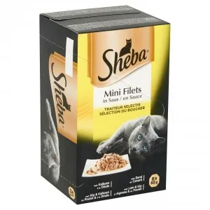 Sheba Mini Filets Gevogelte Selectie in saus natvoer kat (kuipjes 85 g)  1 doosje (8 kuipjes)
