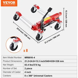 Vevor Radwagen 2 Stk. 680 kg pro Stück Tragkraft Hydraulische Rangierroller Reifenroller für PKWs SUVs Wohnwagen Traktoren Ideal zum Manövrieren & Umsetzen von Fahrzeugen Hydraulikwagenheber