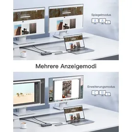 Inateck 10 in 1 USB C Hub, 4K 60Hz HDMI Docking Station, USB C Video+Data, 100W PD, 10Gbps 2 USB 3.2 C, 2 USB 3.0 A, RJ45 Ethernet, SD/TF, 50cm Kable, Für Windows 7/10/11, Linux, MacOS 10.2, HB2030