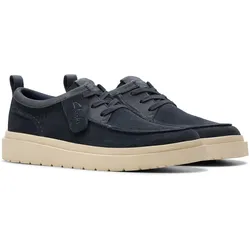 Schnürschuh CLARKS "Polden Moc", Herren, Gr. 42, blau (navy suede), Veloursleder, casual, Schuhe, Schnürschuh, Business Schuh, Mokassin im Casual Look