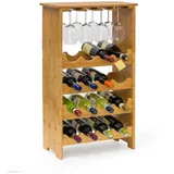 Relaxdays Weinregal Bambus (50 x 24 x 84 cm, 16 Flaschen + 12 Gläser, mit Glashalter - Ablage, stapelbar, natur
