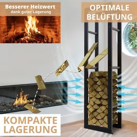 lawa living and lifestyle Kaminholzregal innen + außen Metall verzinkt 40x25x150 Schwarz Feuerholzregal Brennholzregal außen Stapelhilfe Kaminholz Kaminregal galvanisiert - Schwarz