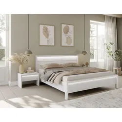 Massivholzbett HOME AFFAIRE "Moivre", weiß, B:169cm H:97cm L:214cm, Betten, inkl. LED-Beleuchtung
