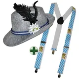 Karneval-Klamotten Trachten-Kostüm Bayernhut Herren Edelweiß mit Hosenträger Bayern, Oktoberfest Hut Tiroler Hut mit Hosenträger passend zur Oktoberfesten