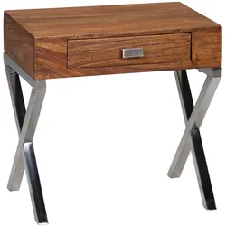 KADIMA DESIGN Sheesham-Holz Nachtkonsole, Landhausmöbel mit Chrombeinen - Stilvoll & Vielseitig