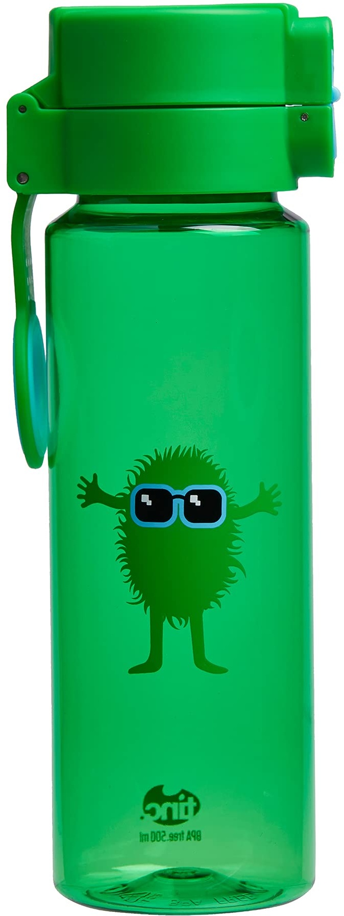 Tinc Hugga Flip & Clip No Leaks Kids Water Bottle | Lockable Flip Top Lid | Easy Carry Handle | Shatter Resistant | Great for School/Home or Gift | Girls and Boys | Multiple Character Designs - Green