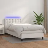 vidaXL Boxspringbett mit Matratze & LED Weiß 100x200 cm Kunstleder