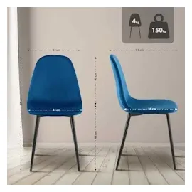 CLP 4er Set Esszimmerstühle Napier blau/Samt