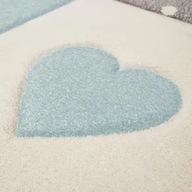 Paco Home Kinderteppich, Teppich Kinderzimmer 3d Konturenschnitt Kariert Punkte Herzen Sterne Pastell Blau, Ø 120 cm, strapazierfähig, für Fußbodenheizung geeignet, Teppiche - Böden, Teppiche,