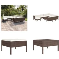 vidaXL 12 tlg. Garten Lounge Set mit Auflagen Poly Rattan Braun - Garten-Sofagarnitur - Garten-Sofagarnituren - Gartensofa-Set - Gartensofa-Sets - Braun