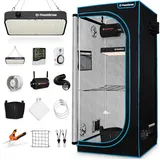 plantigrow Growbox Komplettset 150W LED Vollspektrum Dimmbar, Carbon-Filter, Ventilator, 100 x 100 x 200 cm Schwarz
