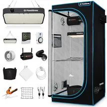 plantigrow Growbox Komplettset 150W LED Vollspektrum Dimmbar, Carbon-Filter, Ventilator, 100 x 100 x 200 cm Schwarz
