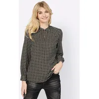 Heine Langarm-Bluse in schwarz-camel-bedruckt | Gr.: 48