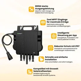 Growatt Balkonkraftwerk Full Black Bifazial 2000 W inkl. 800 W Wechselrichter + 4 x 500 W Solarmodule