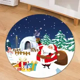 Fadcaer Weihnachtlicher runder Teppich, 120 cm, Weihnachtsmann, Schneemann, rutschfest, waschbar, runde Badematte, Frohe Weihnachten, dekorative Matte, Weihnachtsteppich für Wohnzimmer, Schlafzimmer,