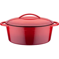 GSW Bräter »Red Shadow«, Gusseisen, oval, Dunstzapfen im Deckel z.Garen im eigenen Saft, 33x25cm, Induktion GSW rot-schattiert