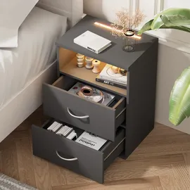 CASARIA Casaria® Nachttisch 2er Set mit Schubladen Boxspringbett Schlafzimmer Wohnzimmer Beistelltisch Nachtschrank Anthrazit