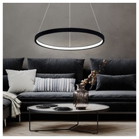 GLOBO Hängeleuchte Pendelleuchte Ring rund LED Lampen Wohnzimmer hängend Modern, aus Metall in schwarz-matt opal, 1x LED 19W 800Lm warmweiß, DxH 38,5x120 cm