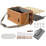 Outsunny Picknickkorb aus Weidenholz Picknickkoffer für 4 Personen mit Picknickdecke Besteck Set, Flascheöffner Picknicktisch Picknick Set Komplettset für Camping Strand Weihnachten Hellbraun