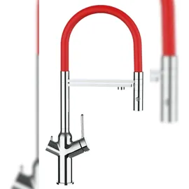 VIZIO BOD 3 Wege Wasserhahn Einhebelmischer Verchromt Rot