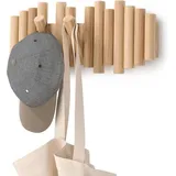 Famanu Wandgarderobe mit 5 Klapphaken aus Holz - Natur