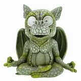 Kremers Schatzkiste Yoga Gartendrache mit LED Solaraugen 17 cm Drache Figur Gartenfigur Glück Gargoyle Skulptur Solar