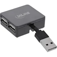 InLine InLine® USB 2.0 4-Port Hub, USB-A Stecker auf 4X USB-A Buchse, Kabel 4cm, Quadrat, schwarz