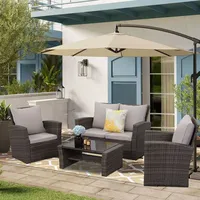 MeXo Polyrattan Lounge-Set 4-tlg. grau/hellgrau