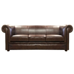 Casa Padrino Echtleder 3er Wohnzimmer Sofa Dunkelbraun 200 x 90 x H. 80 cm - Luxus Wohnzimmermöbel