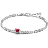 Pandora Rotes Funkelndes Herz Tennisarmband aus Sterling-Silber mit rotem künstlichen Kristall, Timeless Kollektion, 20cm, 590041C02-20