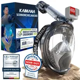 KAIMANA Tauchermaske NEUHEIT- Schnorchelmaske für Erwachsene inkl. Tragetasche, (Vollgesichtsmaske Tauchmaske), geprüfte CO2 Sicherheit - Tauchermaske Erwachsene schwarz S/M (bis 1,60m)