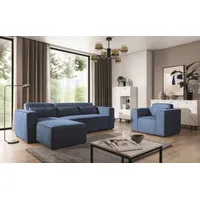 Fun Möbel Ecksofa Schlafsofa inkl. Sessel WALDO, Stoff Poso blau