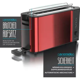 Arendo Toaster Langschlitz für 2 Scheiben, 1000 W, Brötchenaufsatz, Wärmeisoliert, Display, rot