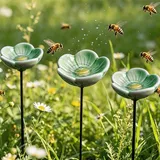 3 Stück Bienentränke Keramik Für Den Garten, Insektentränke Keramik, Bienenbar Wassertränke Mit Gartenstecker, Klein Vogeltränke Stehend – Ideal für Garten, Balkon, Terrasse (Grün)