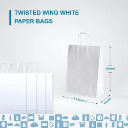 100 Weiße Papiertüten mit Henkeln 32X12X42cm - Tasche für Einkäufe, Geschenke, Hochzeiten