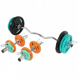 Gorilla Sports Hantelset 75 kg Curlstange Gummi bronze