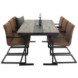 ebuy24 Jakarta Essgruppe Esstisch Teak und 6 Art Esszimmerstühle PU Kunstleder braun.