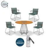 Houe Set aus CIRCLE Dining Table Ø110 und 4x CLICK Dining Chair mit Bambusarmlehen Pine green