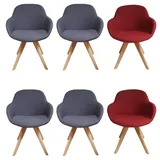 Niehoff 4er Set Coppa 4 Schalensessel Stoff Messina Grau und Rot Gestell